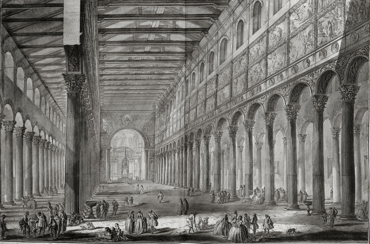 Interieur van de Basiliek van San Paolo Fuori le Mura, Rome, uit 