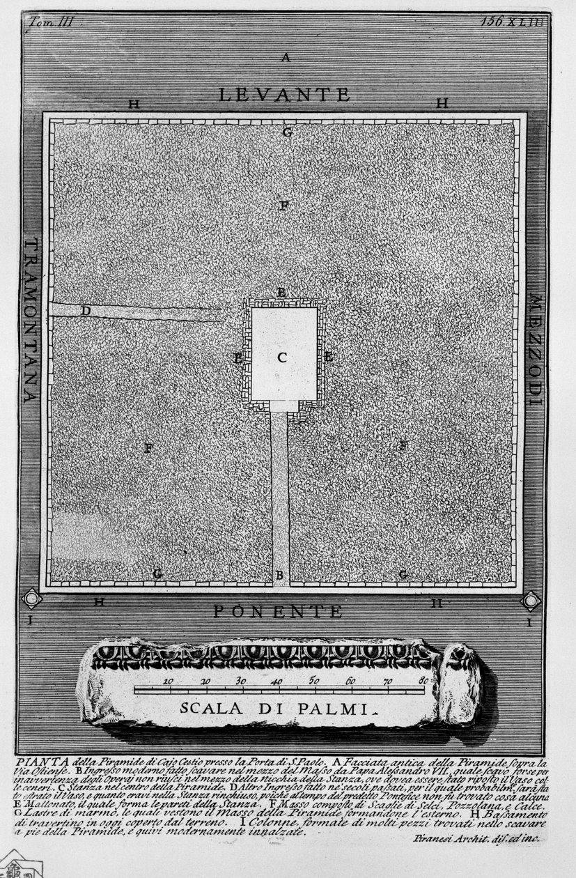 Plattegrond van de Piramide van Cajo Cestio bij de Poort van S. Paolo door Giovanni Battista Piranesi