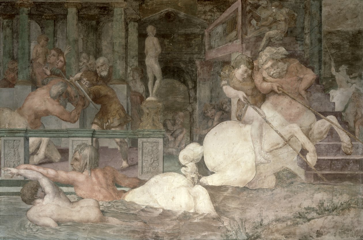 De opvoeding van Achilles, detail van het decoratieve schema in de galerij van Frans I, 1530-40 door Giovanni Battista Rosso Fiorentino