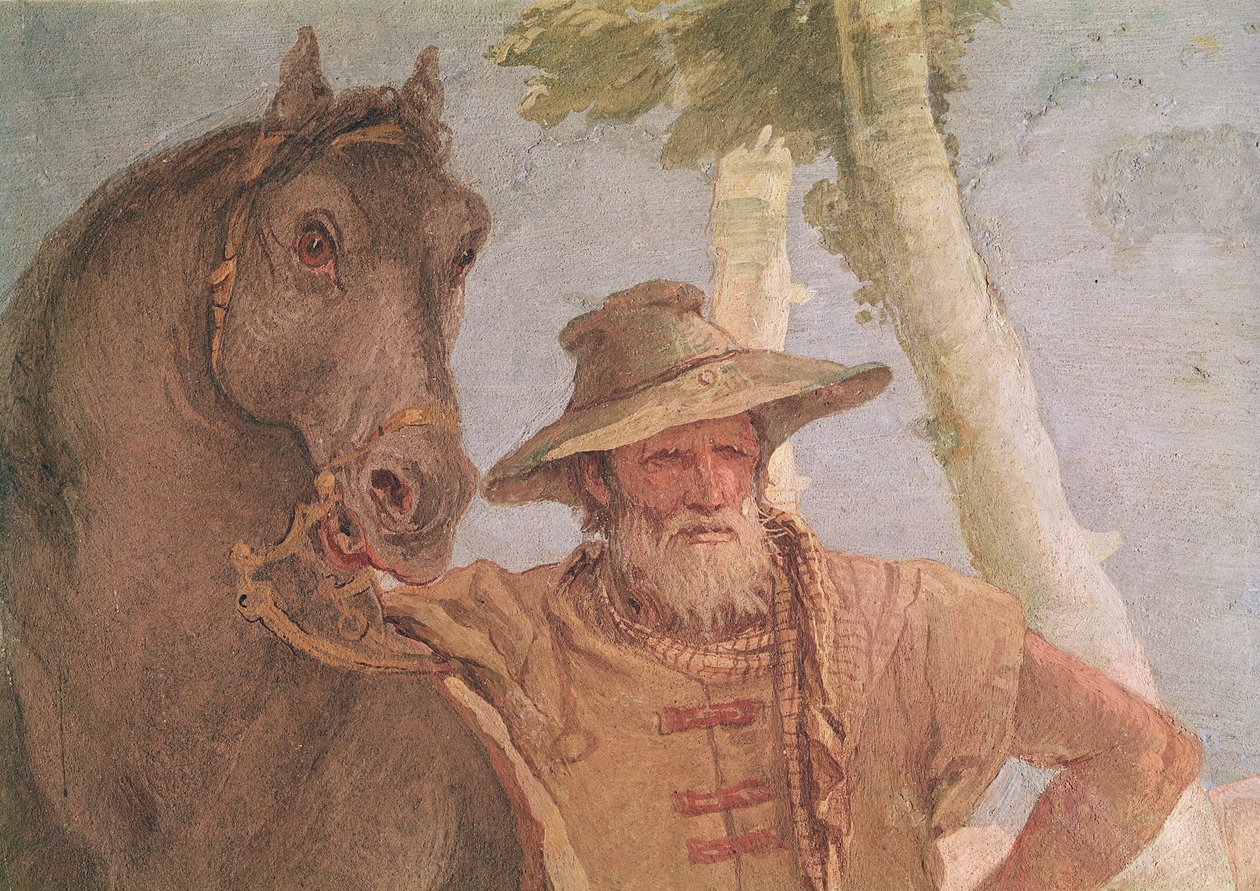 Detail van de ruiter uit Angelica die de gewonde Medoro verzorgt door Giovanni Battista Tiepolo