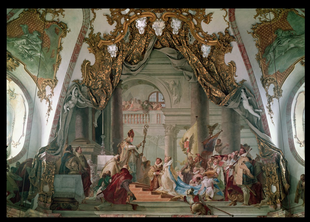 Huwelijk van Frederik I (c.1123-90) Barbarossa en Beatrice I (1145-84) van Bourgondië in 1156 door Giovanni Battista Tiepolo