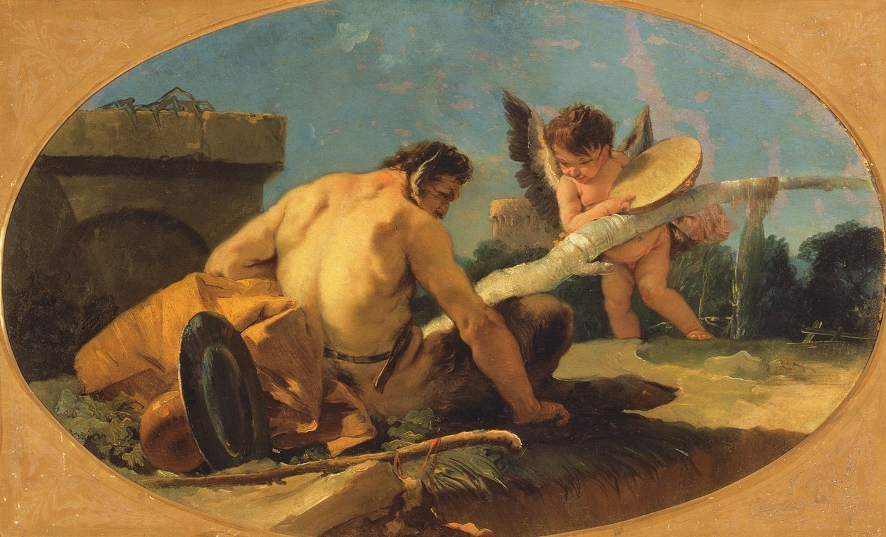 Satyr en Putto met een Tamboerijn door Giovanni Battista Tiepolo