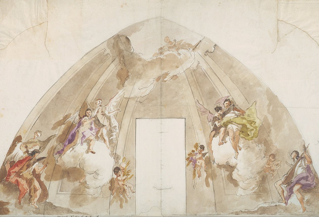 Zingende en Muziekmakende Engelen - Voorbereidende tekening voor het plafond van de Kathedraal van Udine door Giovanni Battista Tiepolo