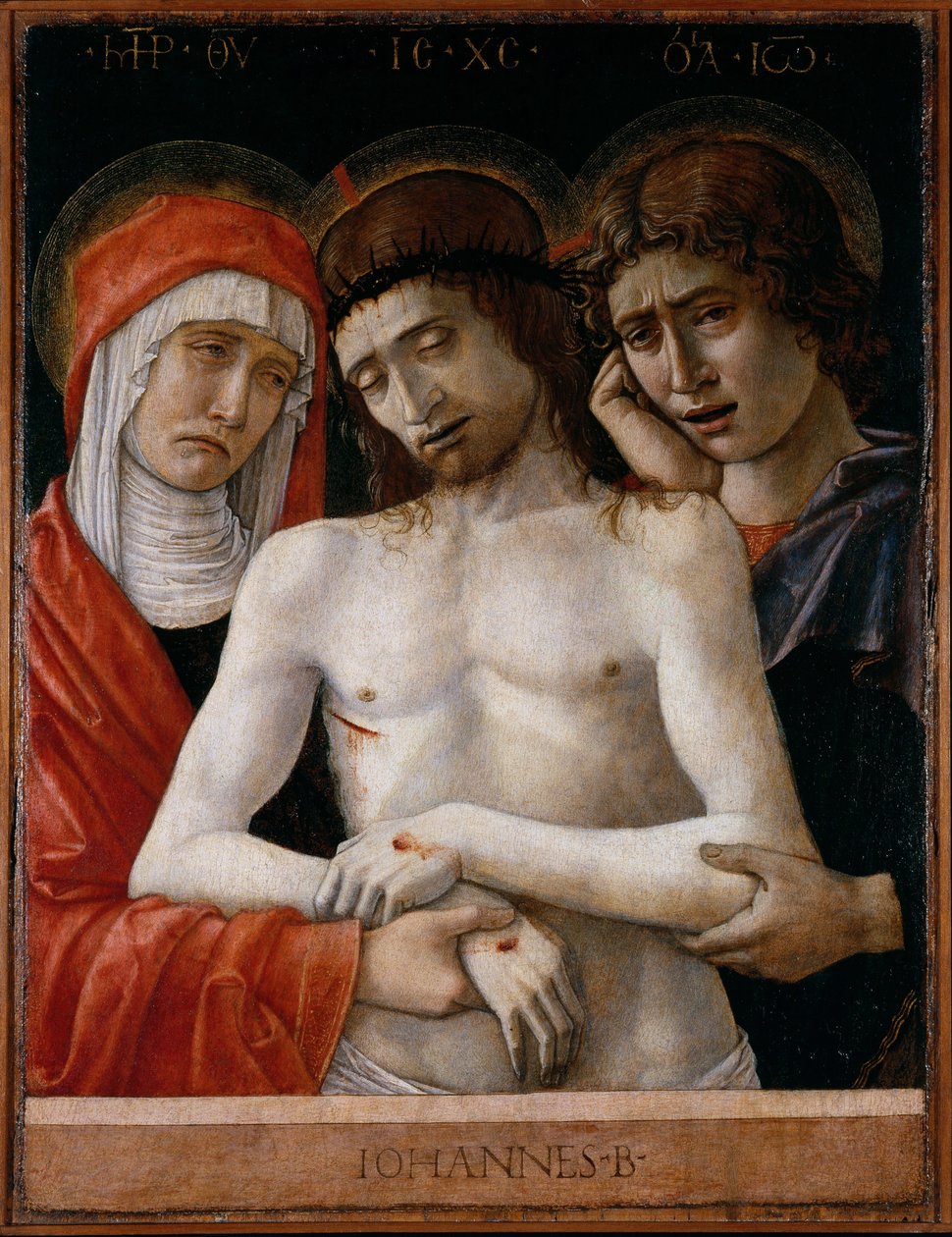 Dode Christus ondersteund door de Madonna en Sint Jan door Giovanni Bellini