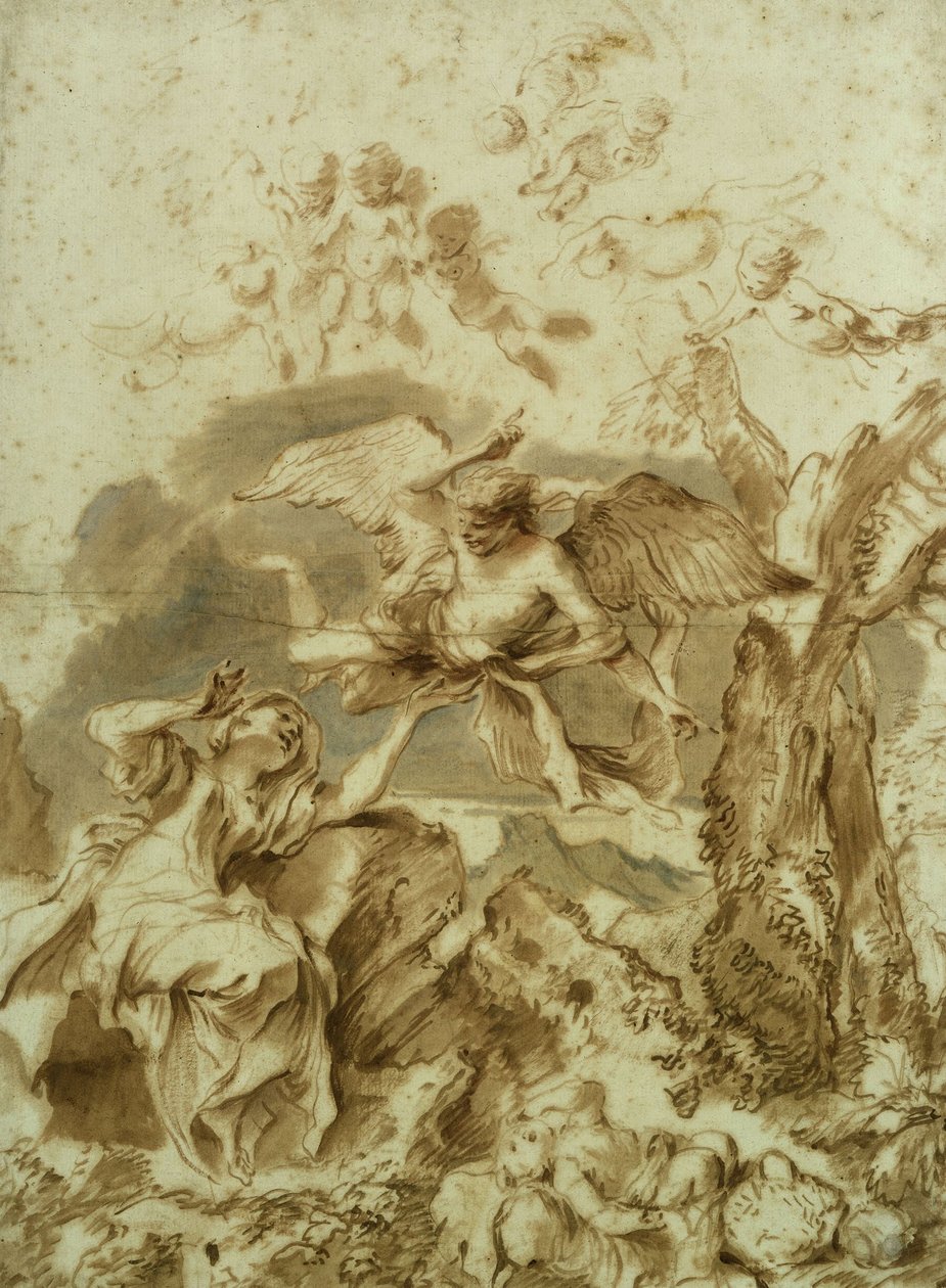 Hagar en Ismaël in de wildernis door Giovanni Benedetto Castiglione