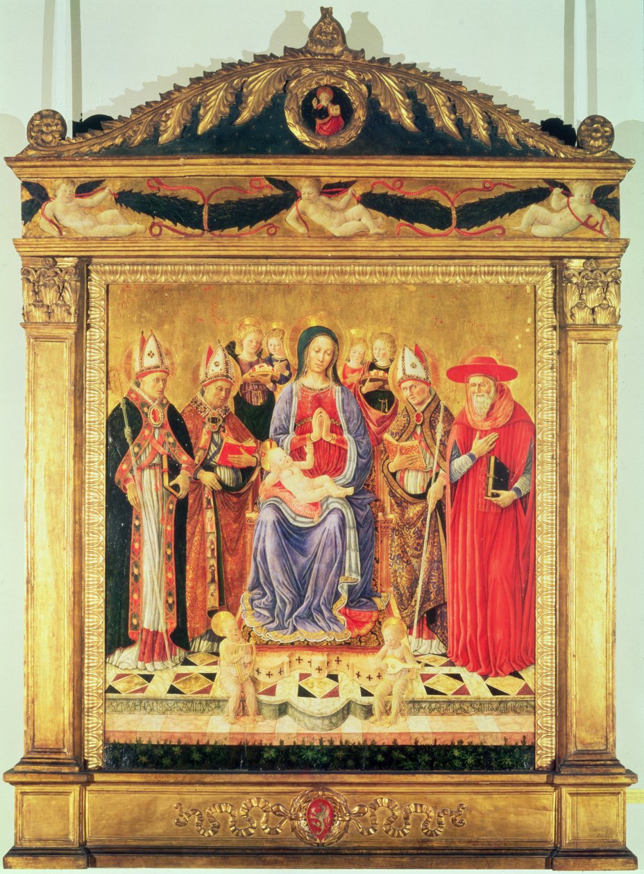 De Maagd en het Kind op de Troon met Heiligen door Giovanni Boccati or Boccatto