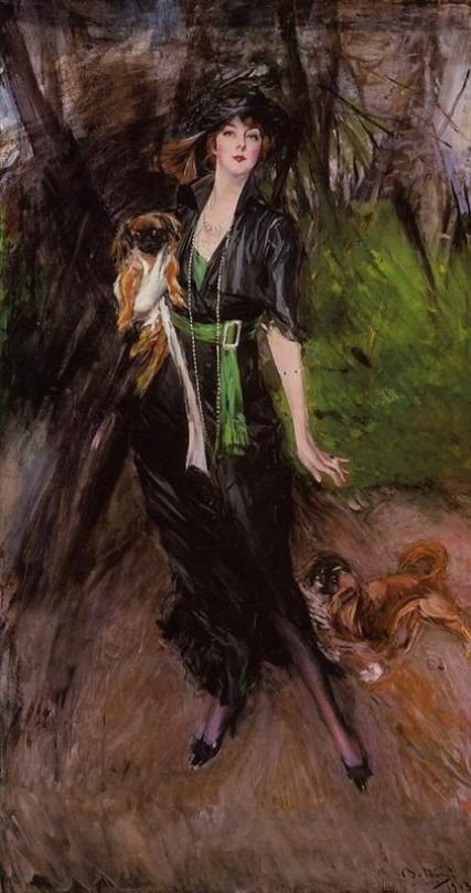 Portret van Lady Lina Bilitis met twee Pekinezen door Giovanni Boldini