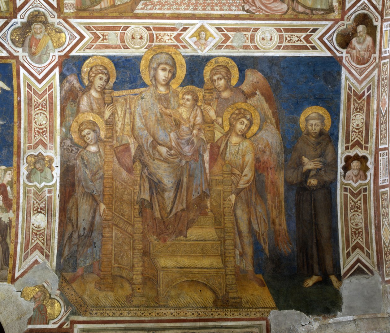 Madonna en kind op de troon met engelen en St. Franciscus van Assisi door Giovanni Cimabue