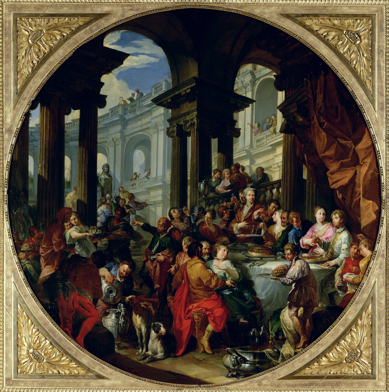 Feest onder een Ionische portiek door Giovanni Paolo Pannini