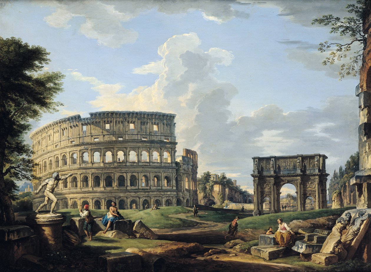 Het Colosseum en de Boog van Constantijn door Giovanni Paolo Pannini