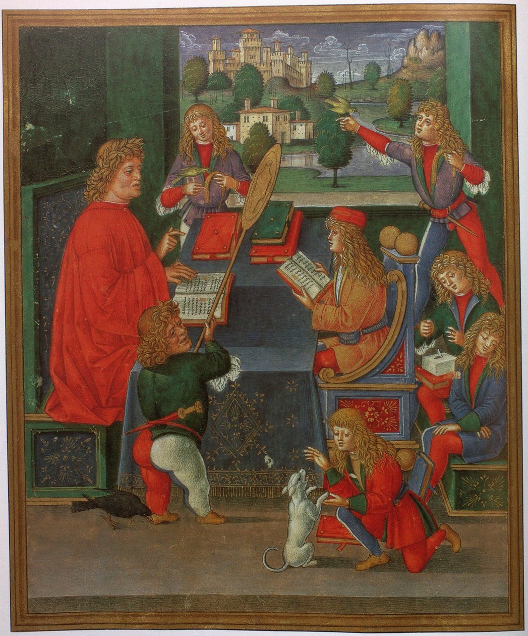 Massimiliano Sforza als leerling met zijn leraar Gian Antonio Secco door Giovanni Pietro da Birago