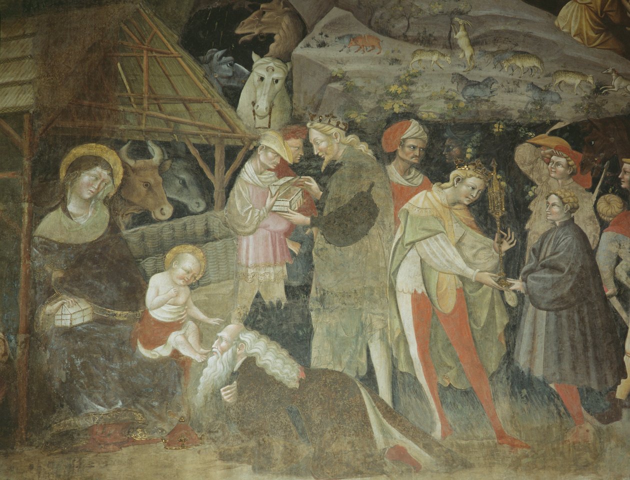 Kersttafereel uit de Reis van de Wijzen cyclus, Bolognini Kapel door Giovanni da Modena