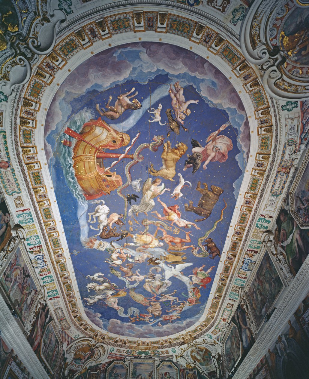 Astrologisch plafond, in de Sala del Mappamondo door Giovanni de Vecchi