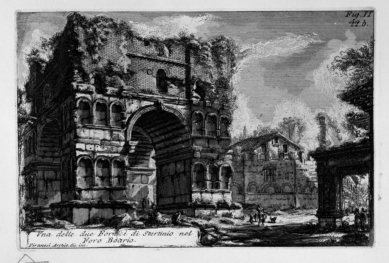Een van de twee bogen van Stertinio op het Boarium Forum door Giovanni Battista Piranesi