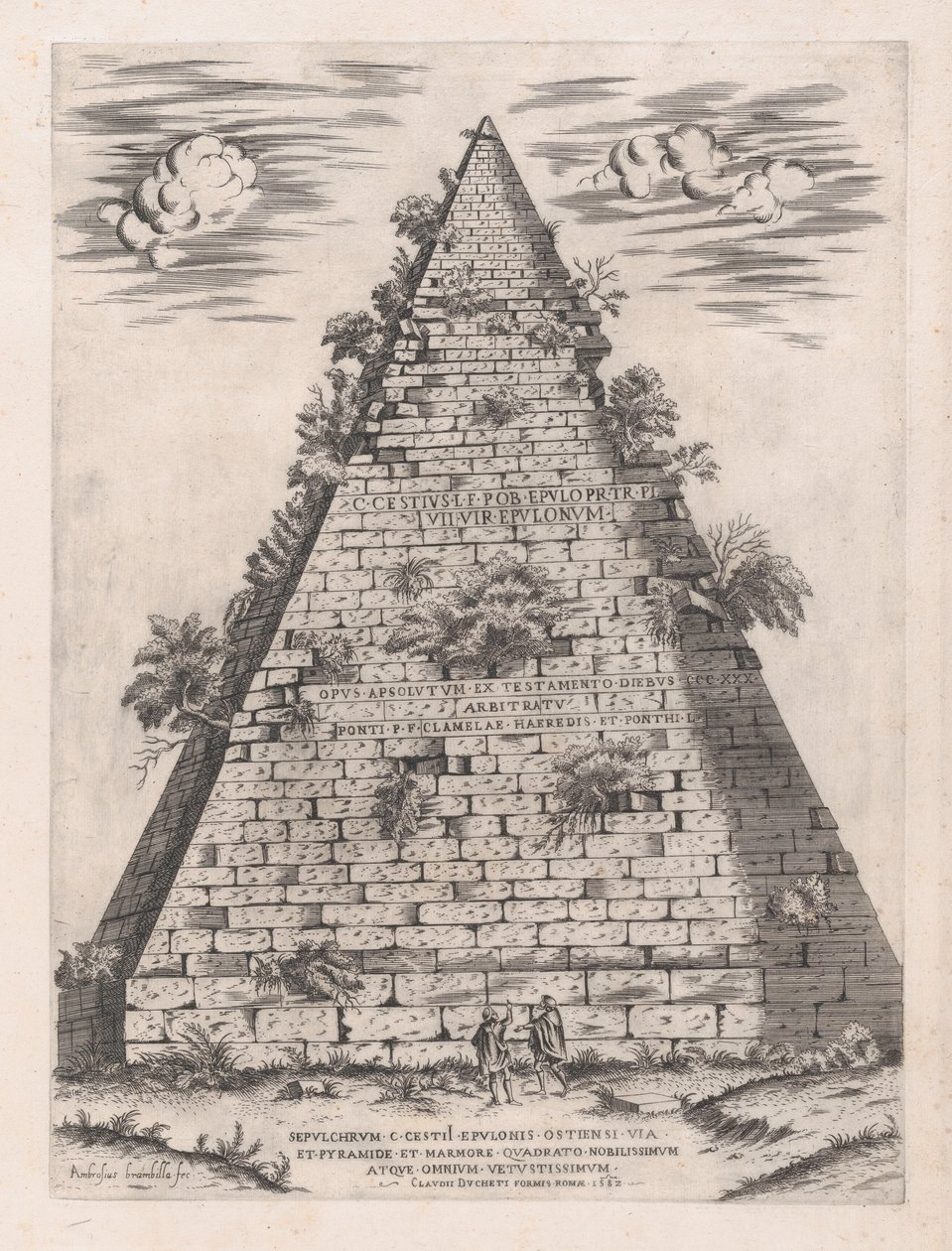 Speculum Romanae Magnificentiae: Piramide van Caius Cestius, 1582 door Giovanni Ambrogio Brambilla