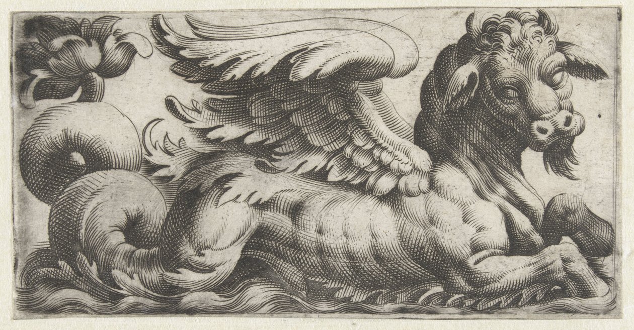 Gevleugelde zeestier met een sik door Giovanni Andrea Maglioli
