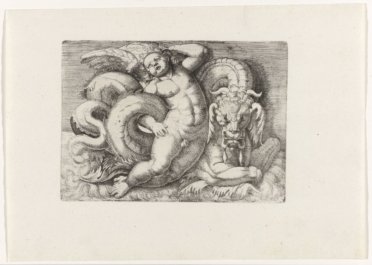 Putto rijdend op zeemonster door Giovanni Andrea Maglioli