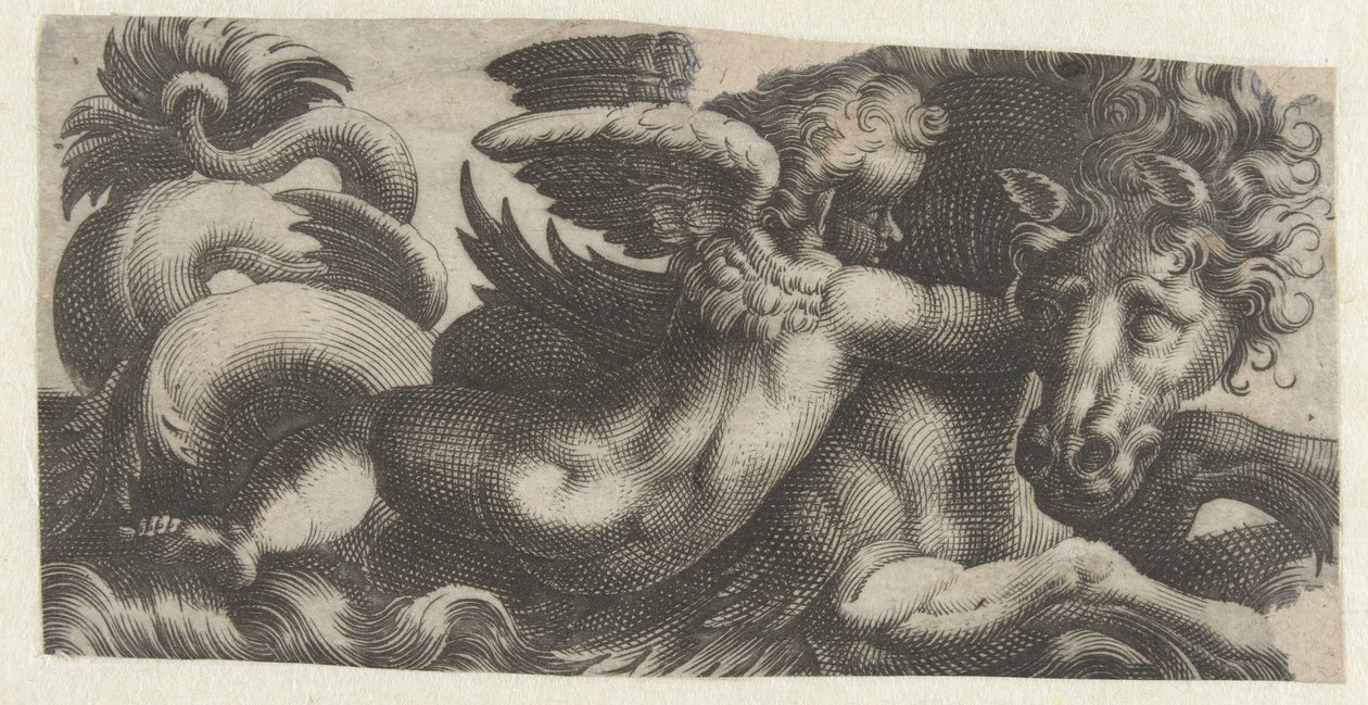 Zeepaard met een putto om zijn hals door Giovanni Andrea Maglioli