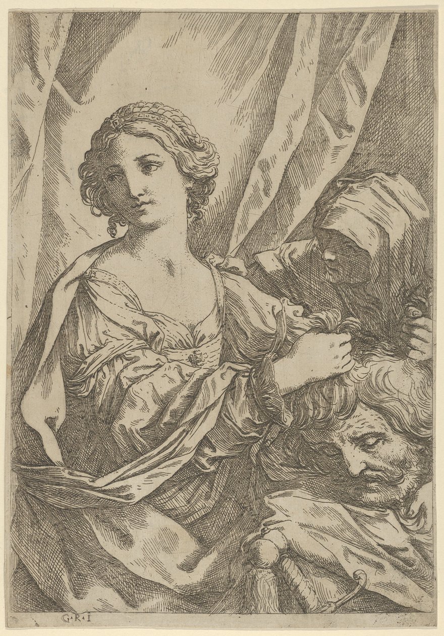 Judith grijpt het hoofd van Holofernes bij het haar en kijkt naar links door Giovanni Andrea Sirani