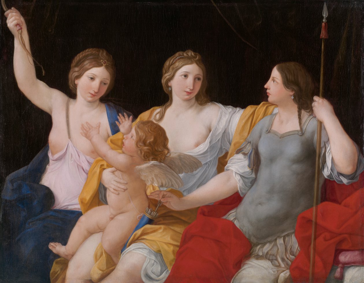 Venus, Juno en Minerva, met Cupido door Giovanni Andrea Sirani