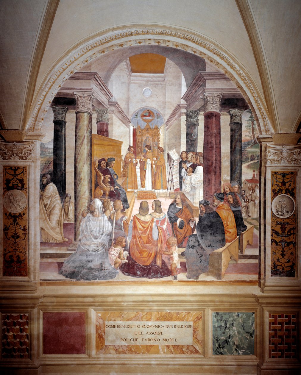Benedictus excommuniceert twee nonnen en vergeeft hen na hun dood door Giovanni Antonio Bazzi Sodoma