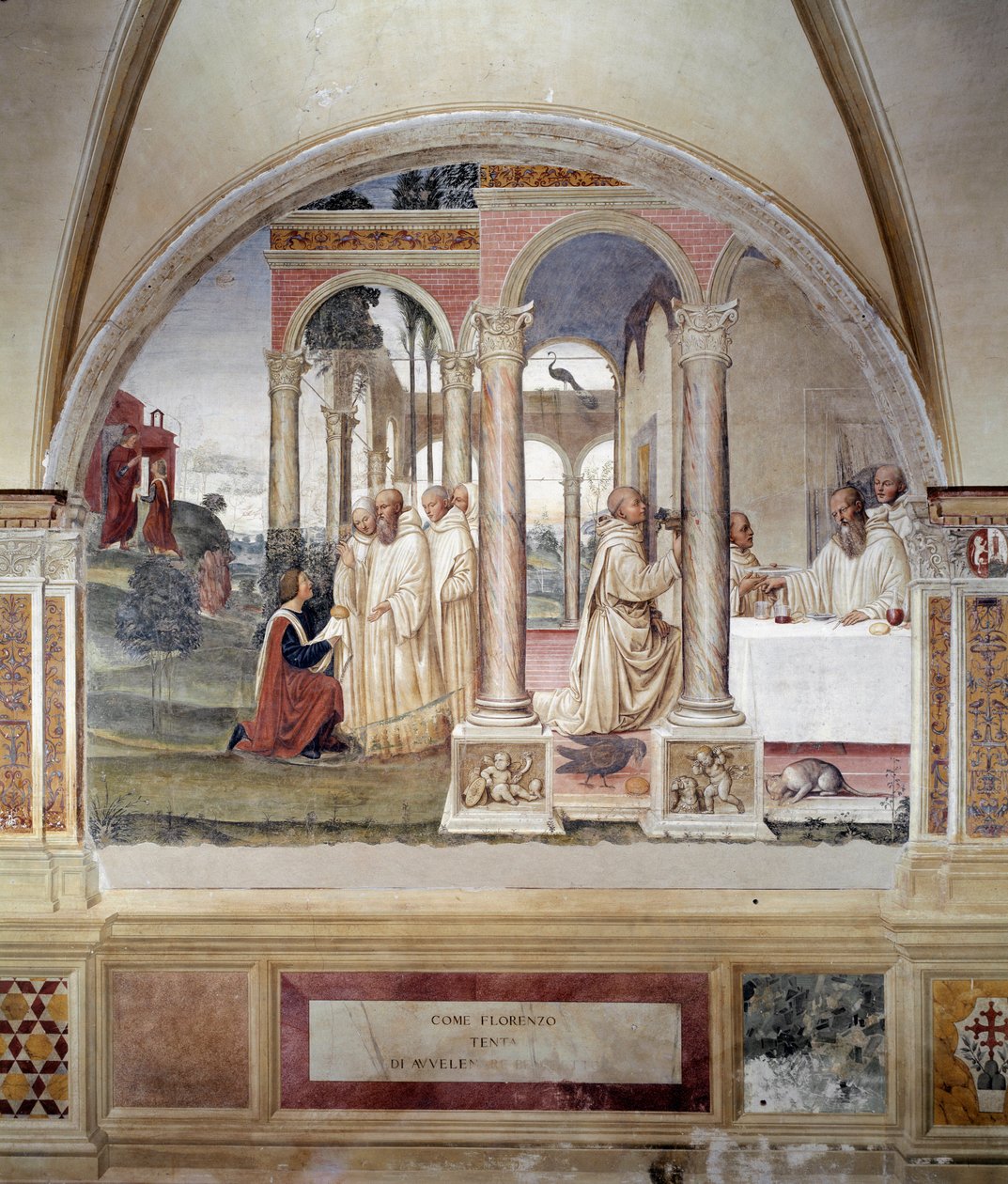 Hoe Florent probeert Benoit te vergiftigen - Muurfresco van Antonio Bazzi, het leven van Sint Benedictus door Giovanni Antonio Bazzi Sodoma