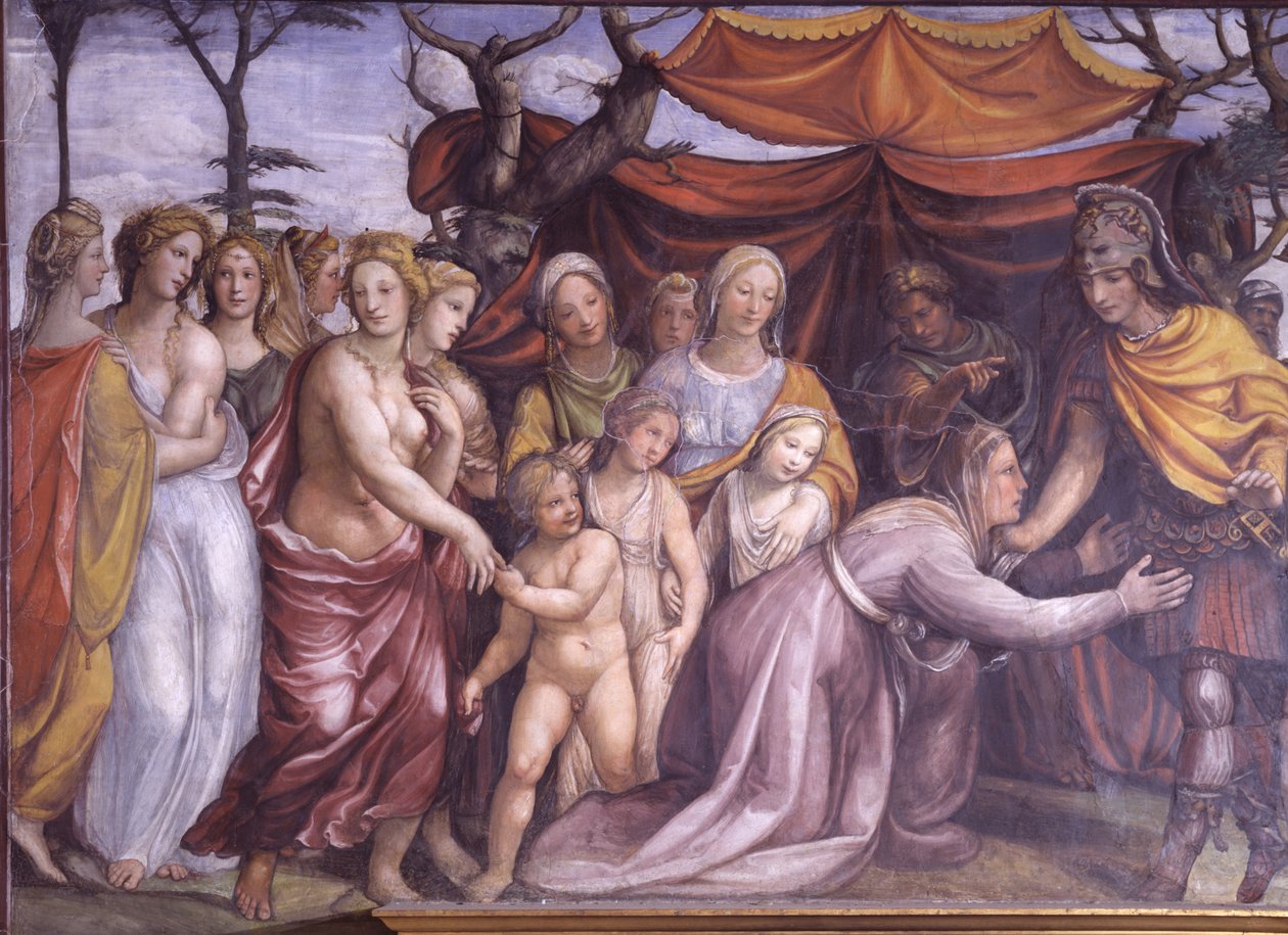 De Sala delle Nozze di Alessandro e Rossana detail van Alexander met de familie van Darius III (detail) door Giovanni Antonio Bazzi Sodoma