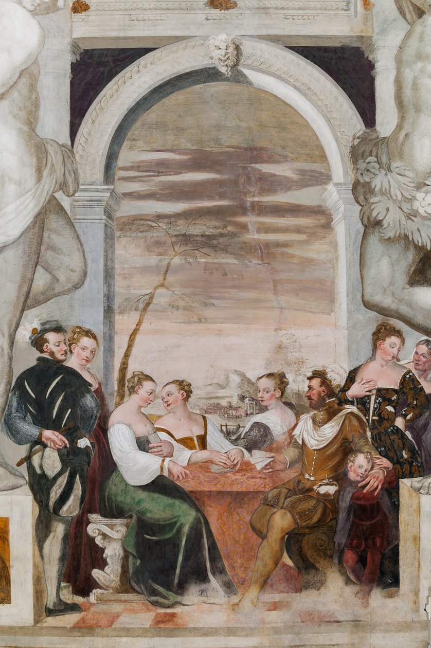 Kaartspel, Grote Zaal, ca. 1570 (fresco) door Giovanni Antonio Fasolo