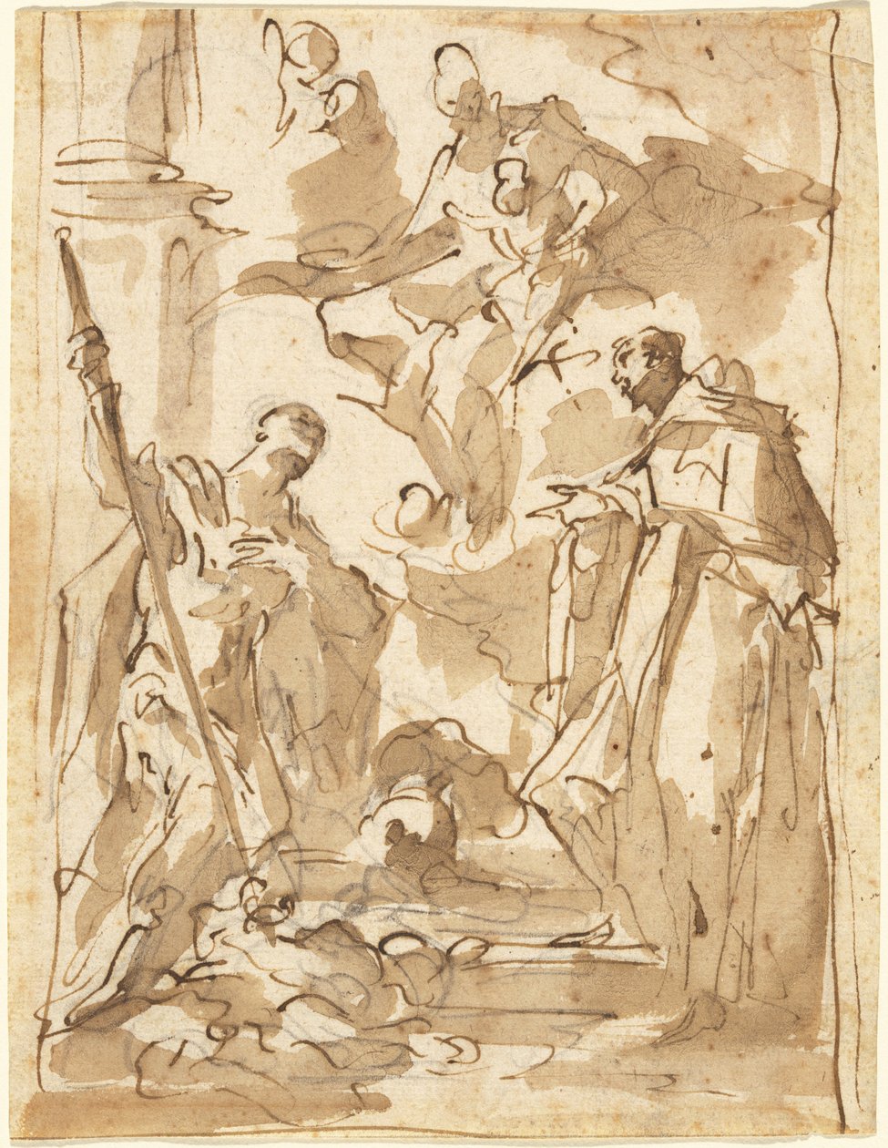 De Madonna en Kind in Glorie met Sint Theodoor en een Monastieke Heilige door Giovanni Antonio Pellegrini