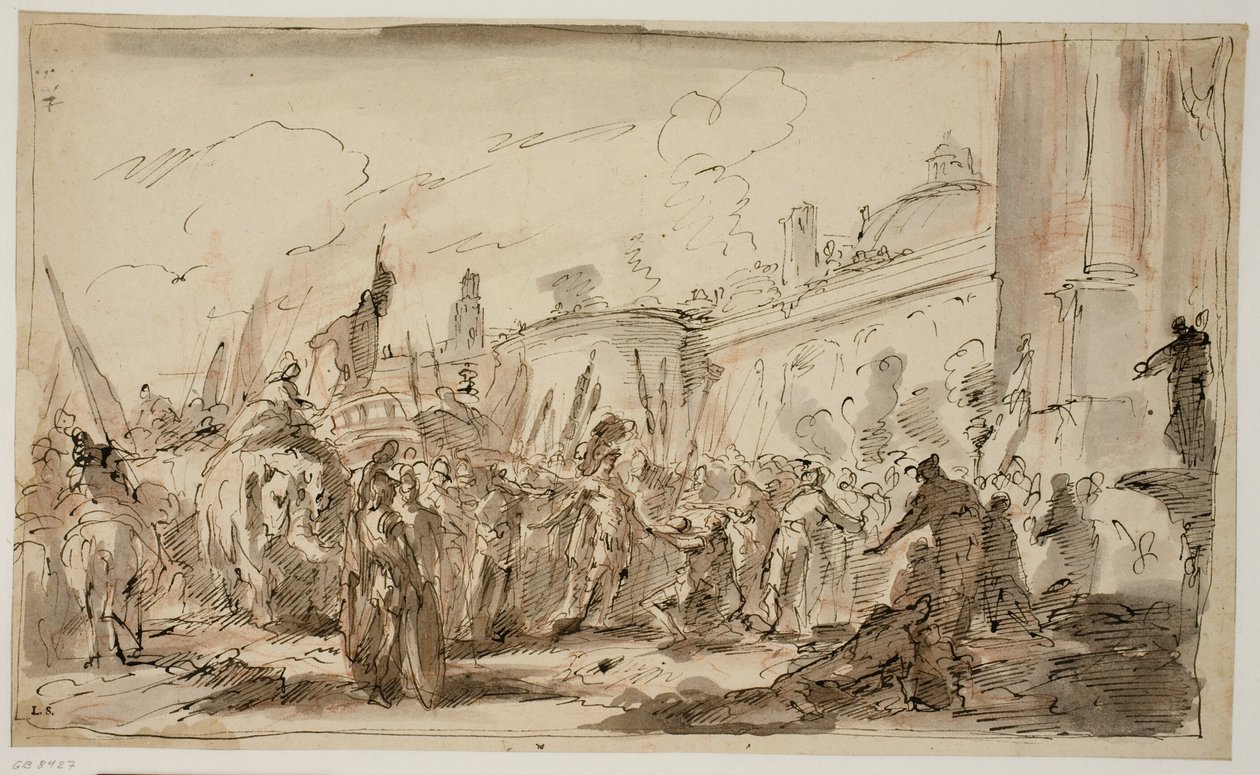Het hoofd van Pompeius gepresenteerd aan Caesar door Giovanni Antonio Pellegrini