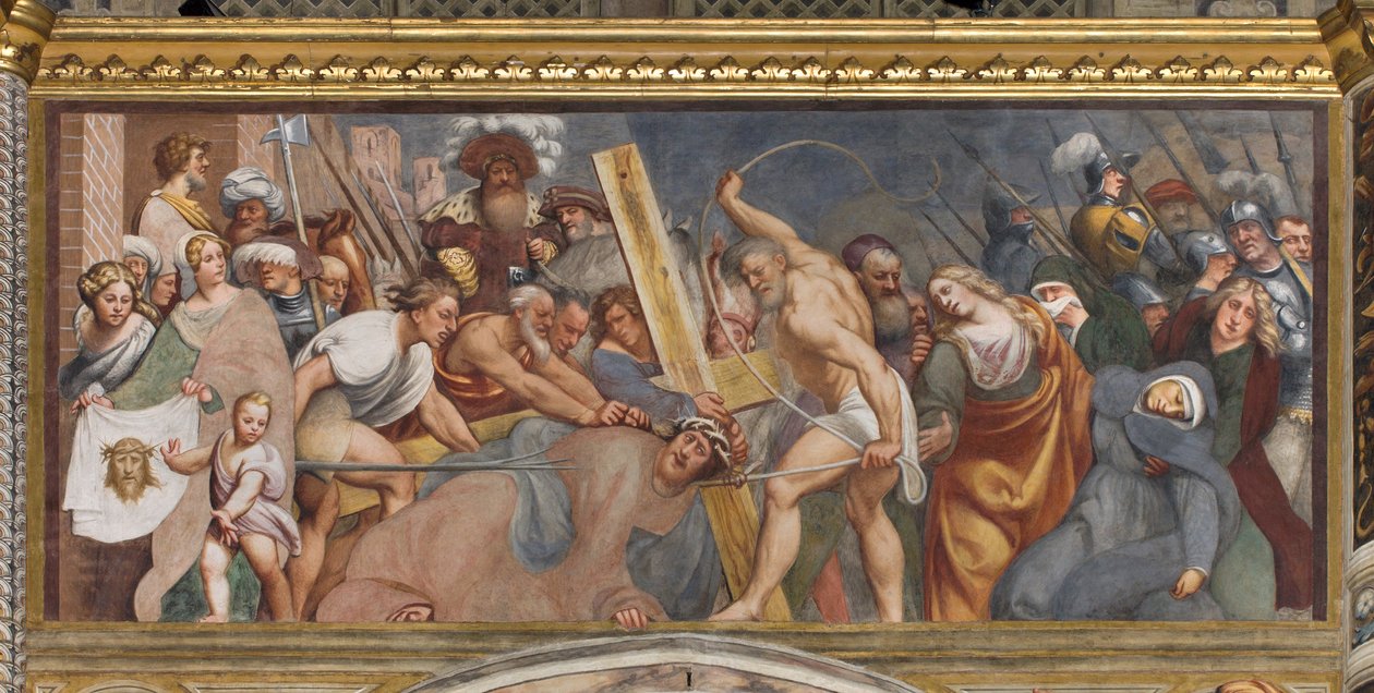Centrale Aave, Tweede Zuidelijke Span, Jezus valt onder het Kruis, Il Pordenone door Giovanni Antonio Pordenone