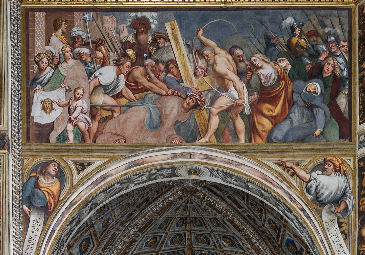 Jezus valt onder het kruis door Giovanni Antonio Pordenone