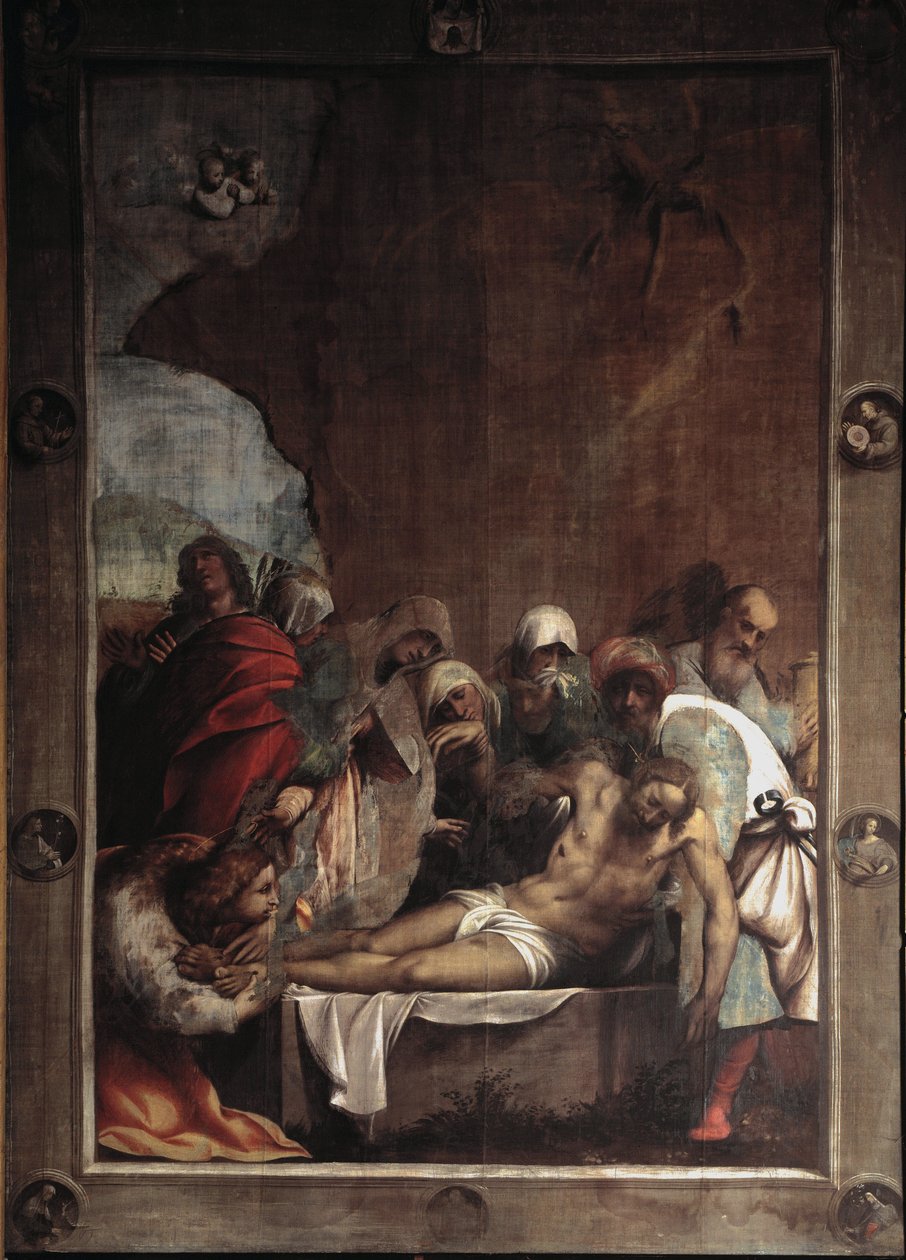 De nederlegging van Christus, schilderij door Giovanni Antonio de Sacchis genaamd il Pordenone, 1529-1530 door Giovanni Antonio Pordenone