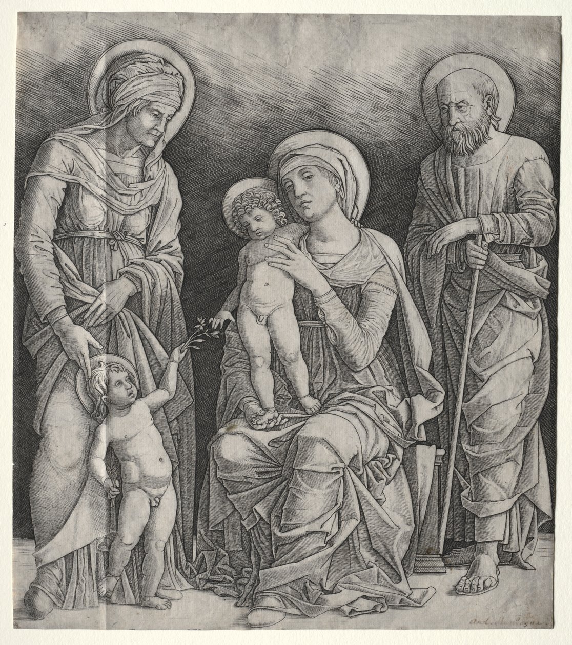 Heilige Familie met St. Elizabeth en de jonge St. Johannes de Doper door Giovanni Antonio da Brescia