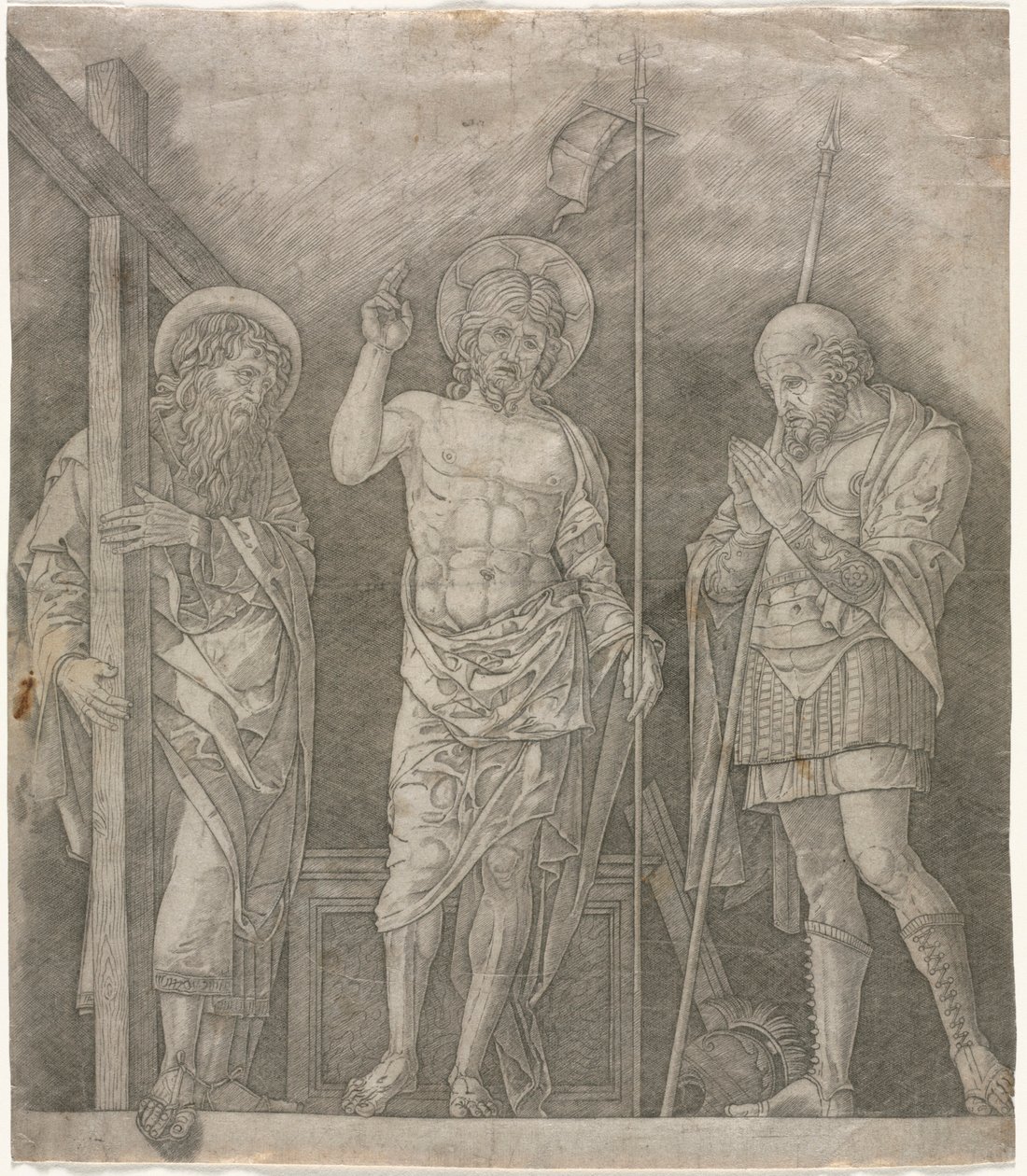 Opgestane Christus tussen de heiligen Andreas en Longinus door Giovanni Antonio da Brescia