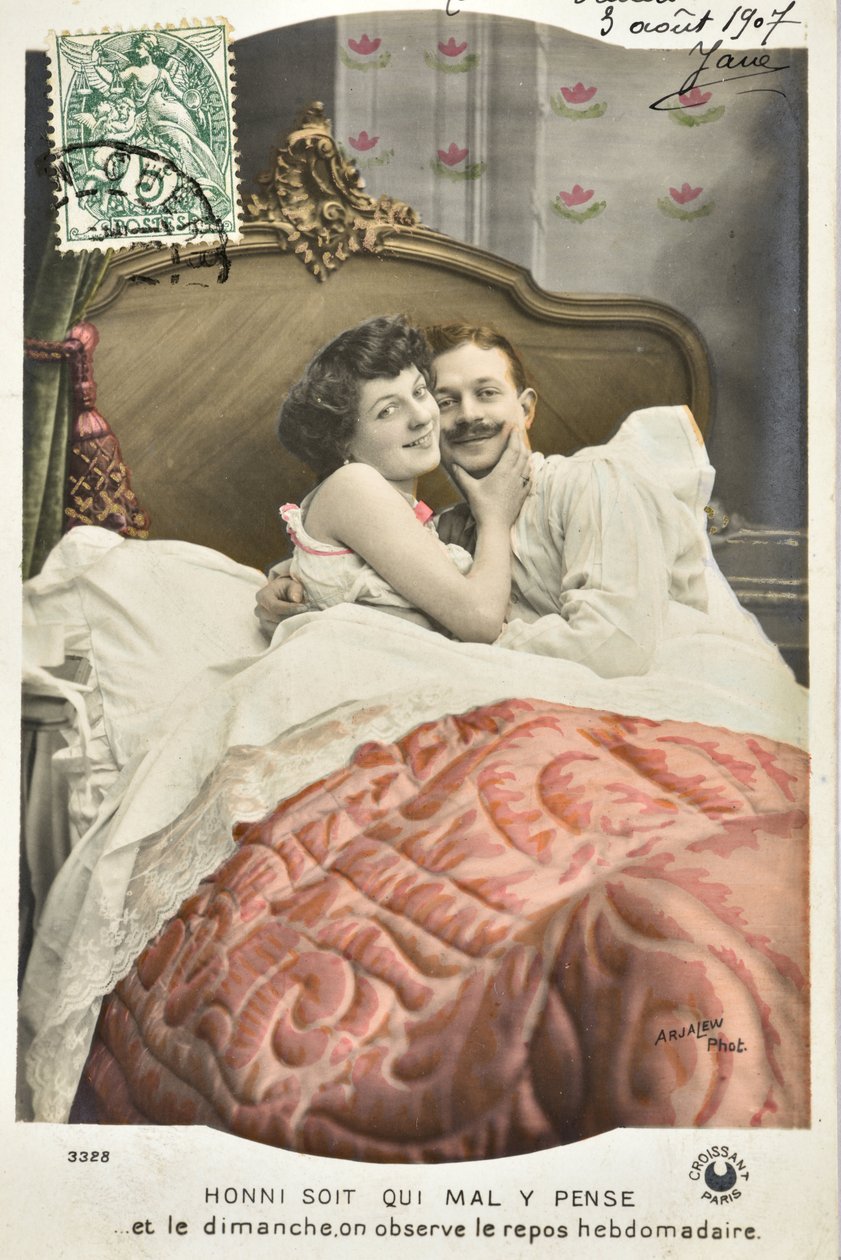 Ansichtkaart: Honni soit qui mal y pense/Zondag rust wekelijks - datum 1907 door Phillipe de Marlier