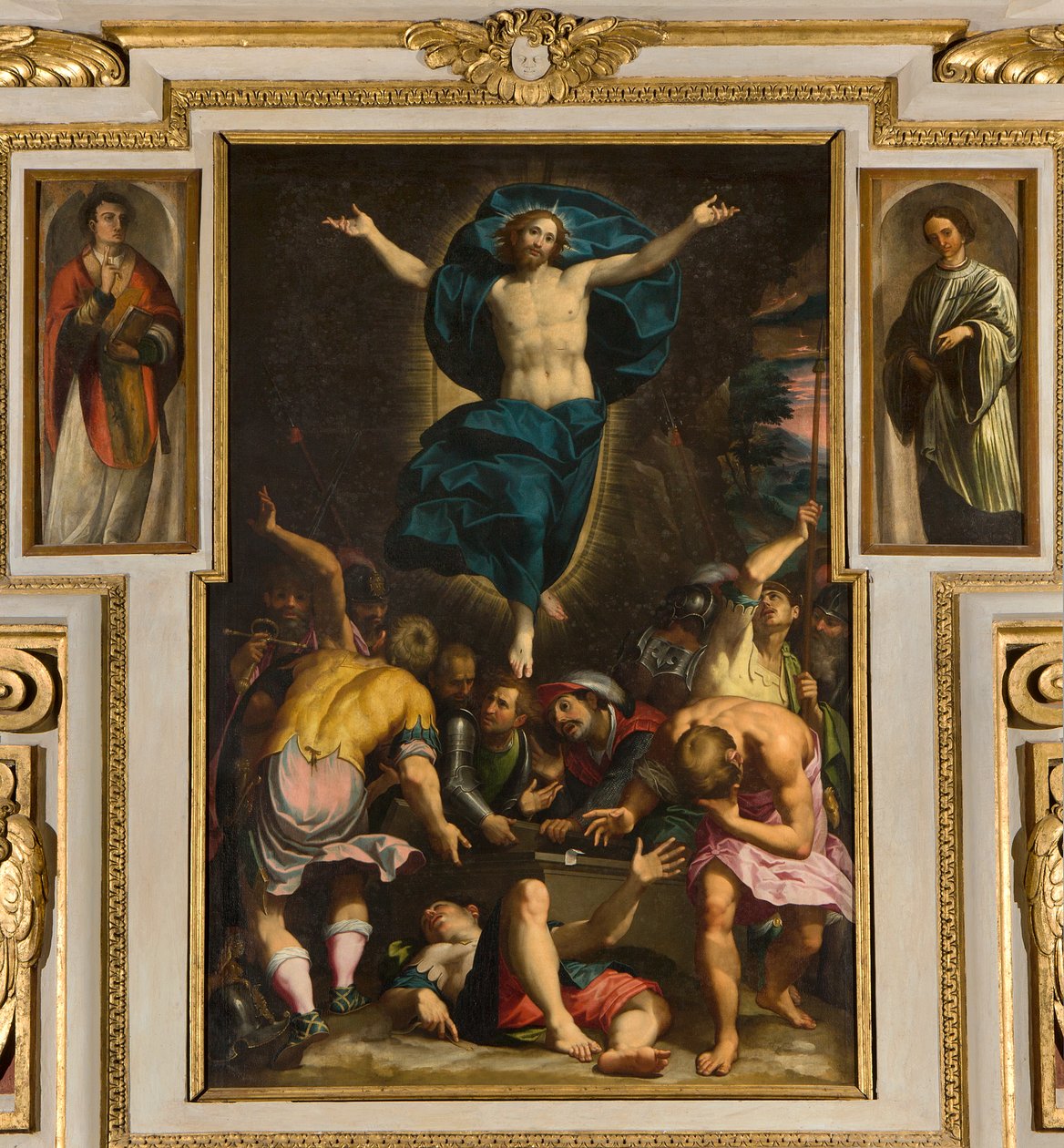 Kapel van Onze-Lieve-Vrouw van het Volk, Tweede overspanning zuidzijde, Giovan Battista Trotti genaamd de Malosso, Opstanding 1594 door Giovanni Battista Trotti
