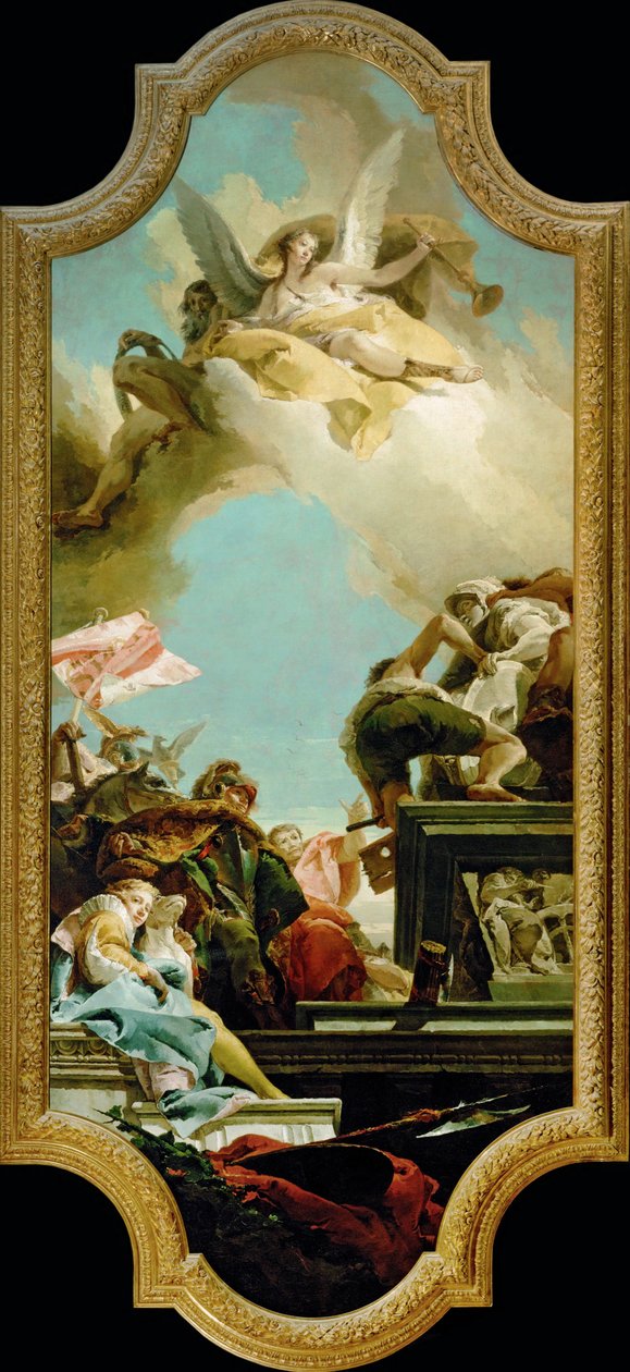 Oprichting van een standbeeld voor een keizer (schilderij op doek) door Giovanni Battista (1696-1770) Tiepolo