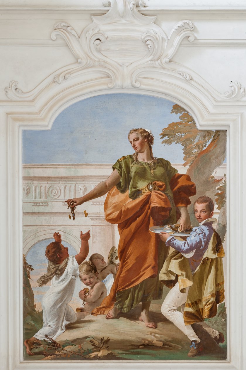 Gulheid die geschenken uitdeelt door Giovanni Battista Tiepolo