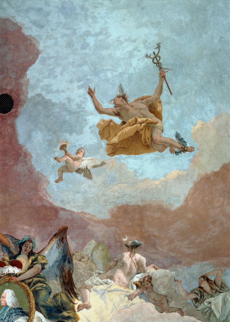 Mercurius, boodschapper van de goden ... (fresco) door Giovanni Battista (1696-1770) Tiepolo