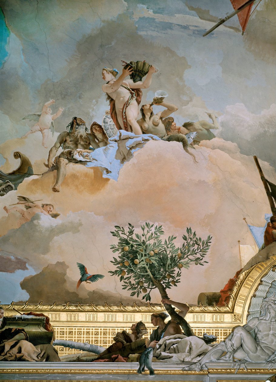 De glorie van Spanje, plafondschildering in de troonzaal van het Koninklijk Paleis, Madrid door Giovanni Battista (1696-1770) Tiepolo