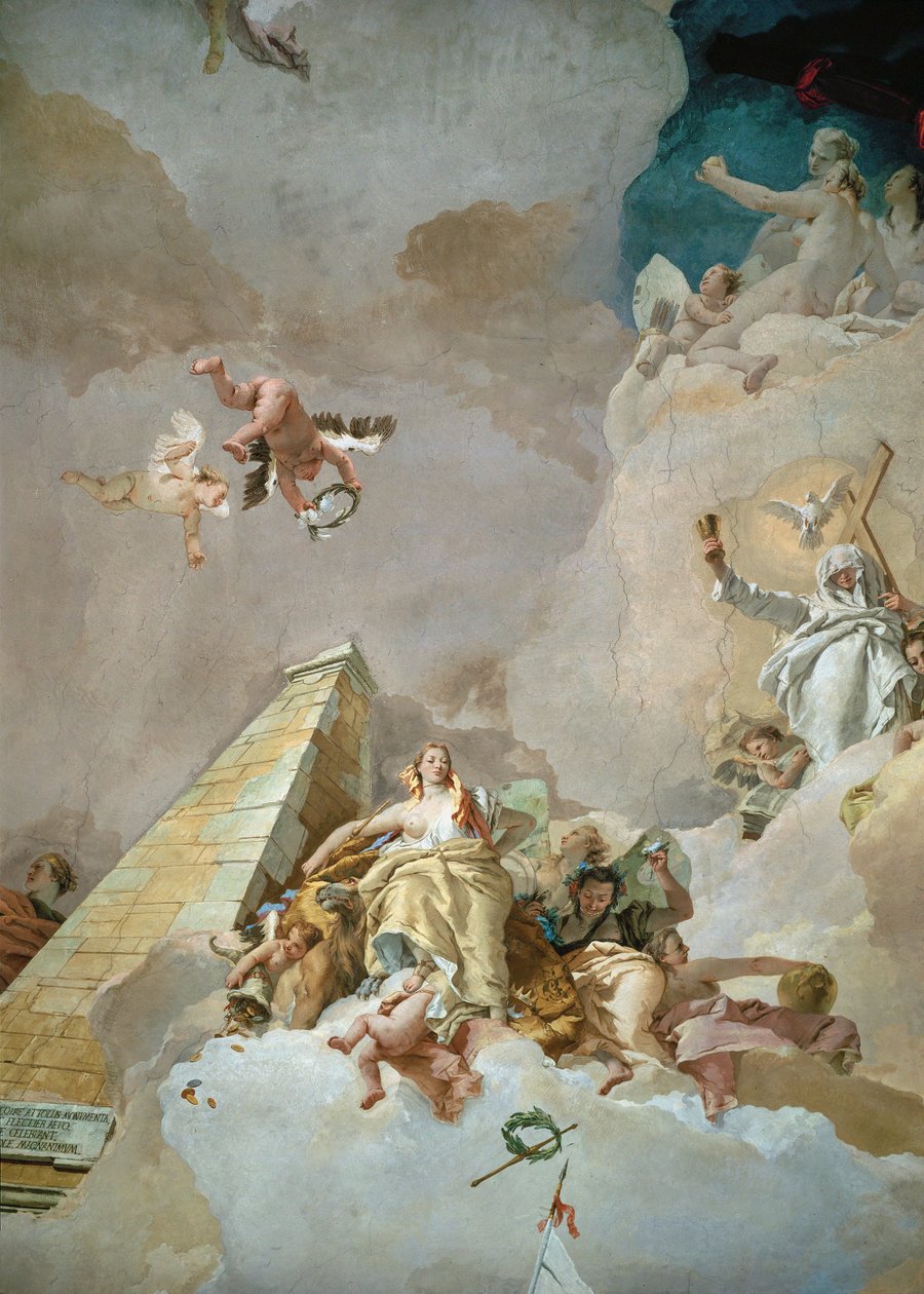 De glorie van Spanje, plafondschildering in de troonzaal van het Koninklijk Paleis, Madrid door Giovanni Battista (1696-1770) Tiepolo