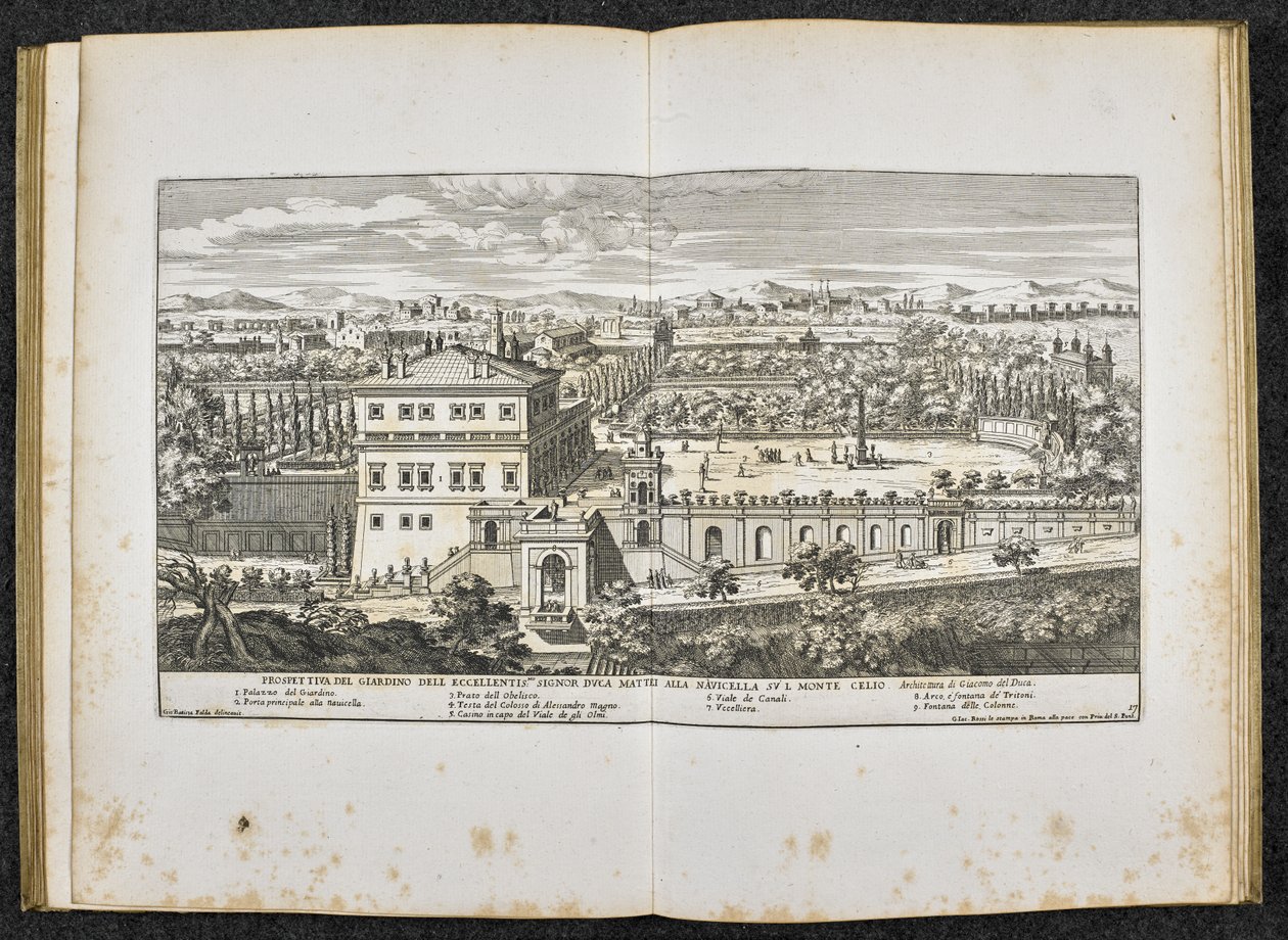 Prospettiva del Giardino dell eccellentis Signor Duca Mattei alla Navicella sul Monte Celio, Roma door Giovanni Battista (after) Falda