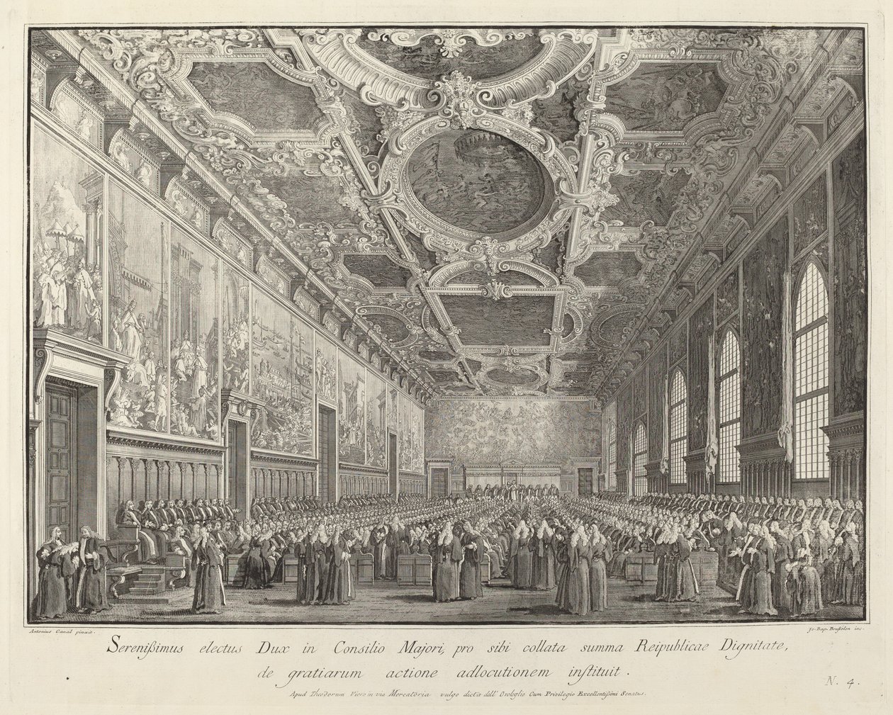 De Doge bedankt in de Sala del Consiglio Maggior, 1763-1766 door Giovanni Battista Brostoloni