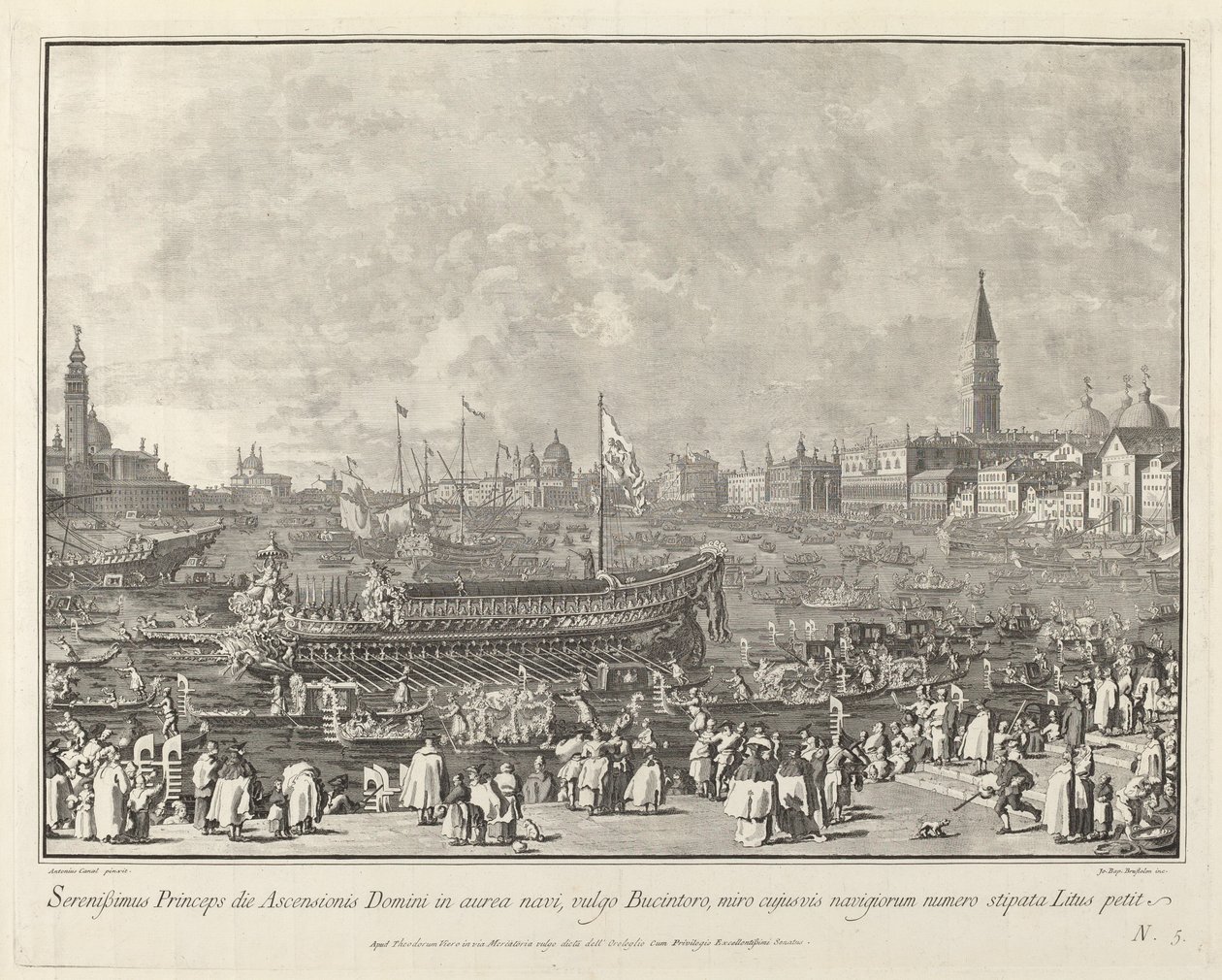 De doge in de Bucintoro vertrekt naar de Porto di Lido op Hemelvaartsdag door Giovanni Battista Brostoloni