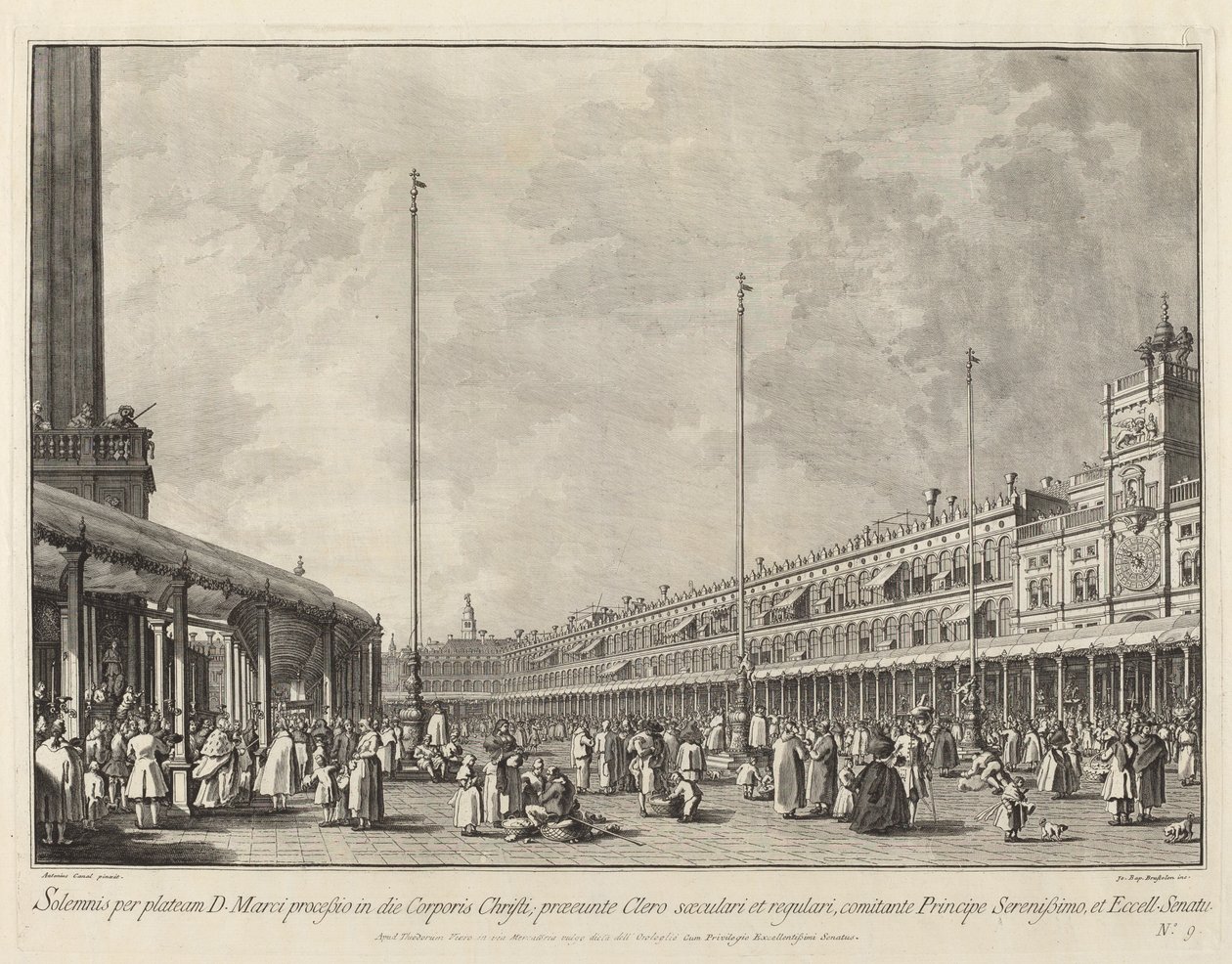 Processie op Sacramentsdag op het Piazza San Marco door Giovanni Battista Brustolon after Canaletto