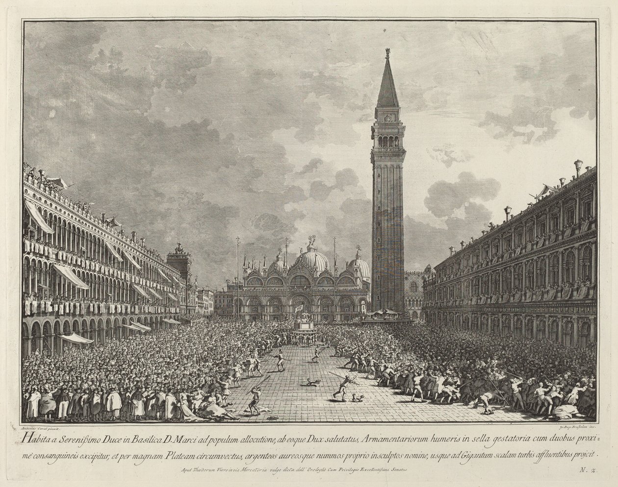 De doge rondgedragen op het Piazza San Marco door Giovanni Battista Brustolon after Canaletto