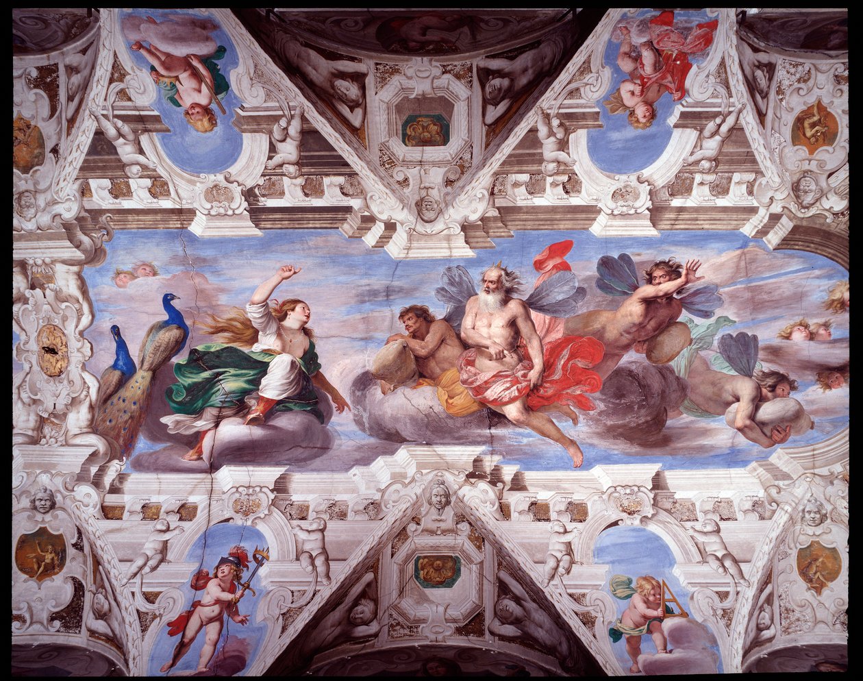 Juno vraagt Aeolus om de reis van Aeneas te verhinderen (fresco) door Giovanni Battista Carlone