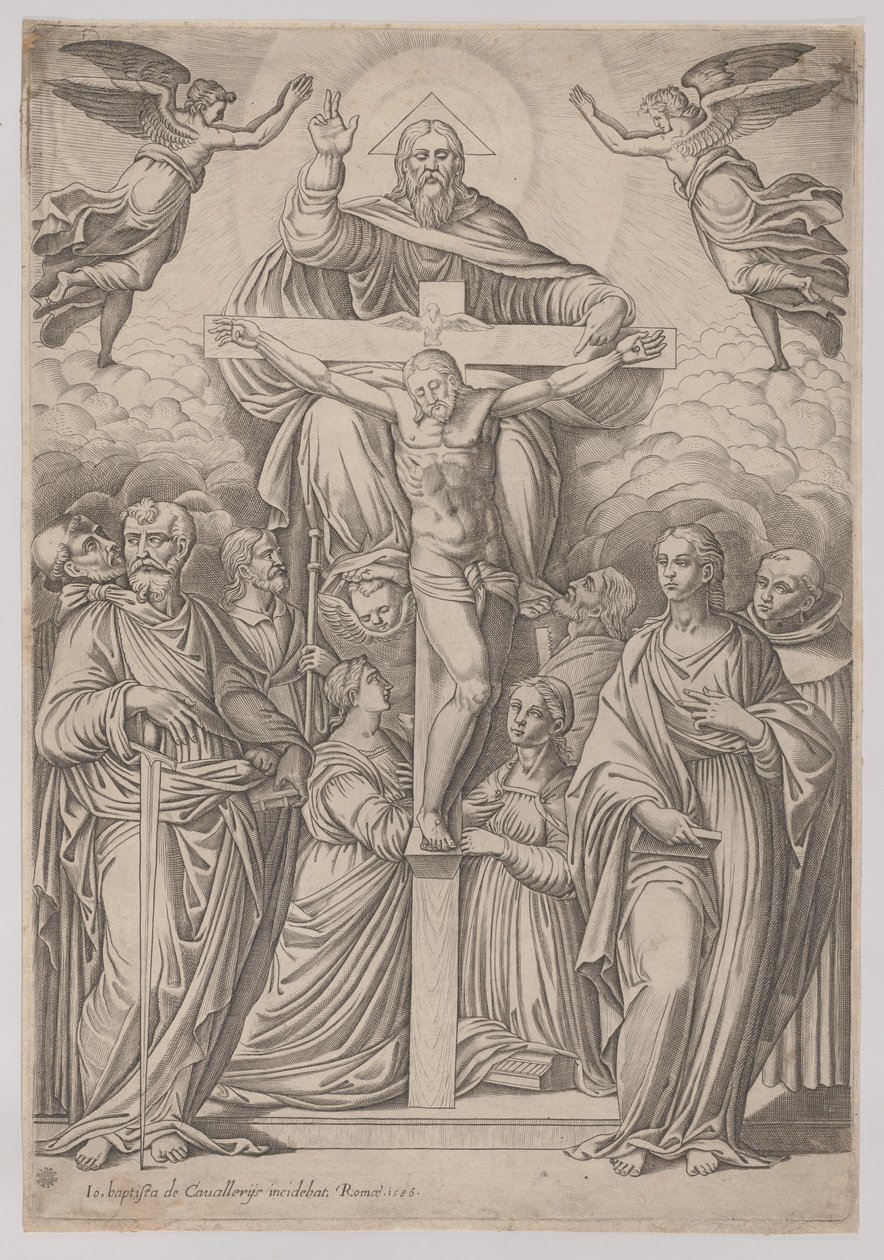 De Drie-eenheid, met de Kruisiging in het Midden en Heiligen aan Beide Zijden door Giovanni Battista Cavalieri