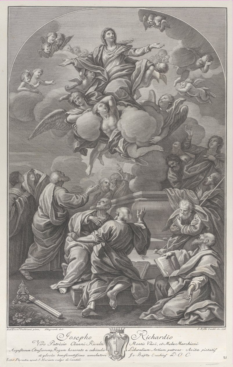 De Hemelvaart van de Maagd, die uit het graf oprijst omringd door Apostelen, 1778 door Giovanni Battista Cecchi